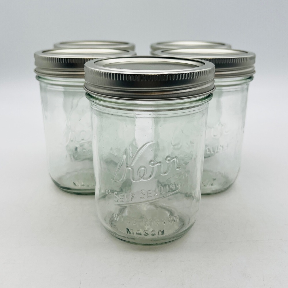 Kerr Wide Mouth Mason Jars 16oz Pint Clear Glass Self Sealing Set of 5
